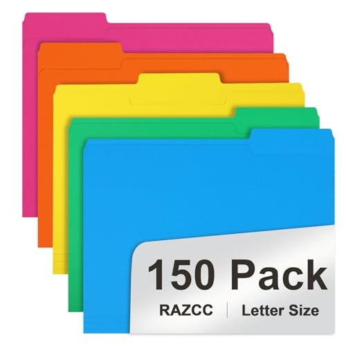 File Folder,  150 Pack 1/3 Cut Tab Colored File Assorted 5 Light Colors
