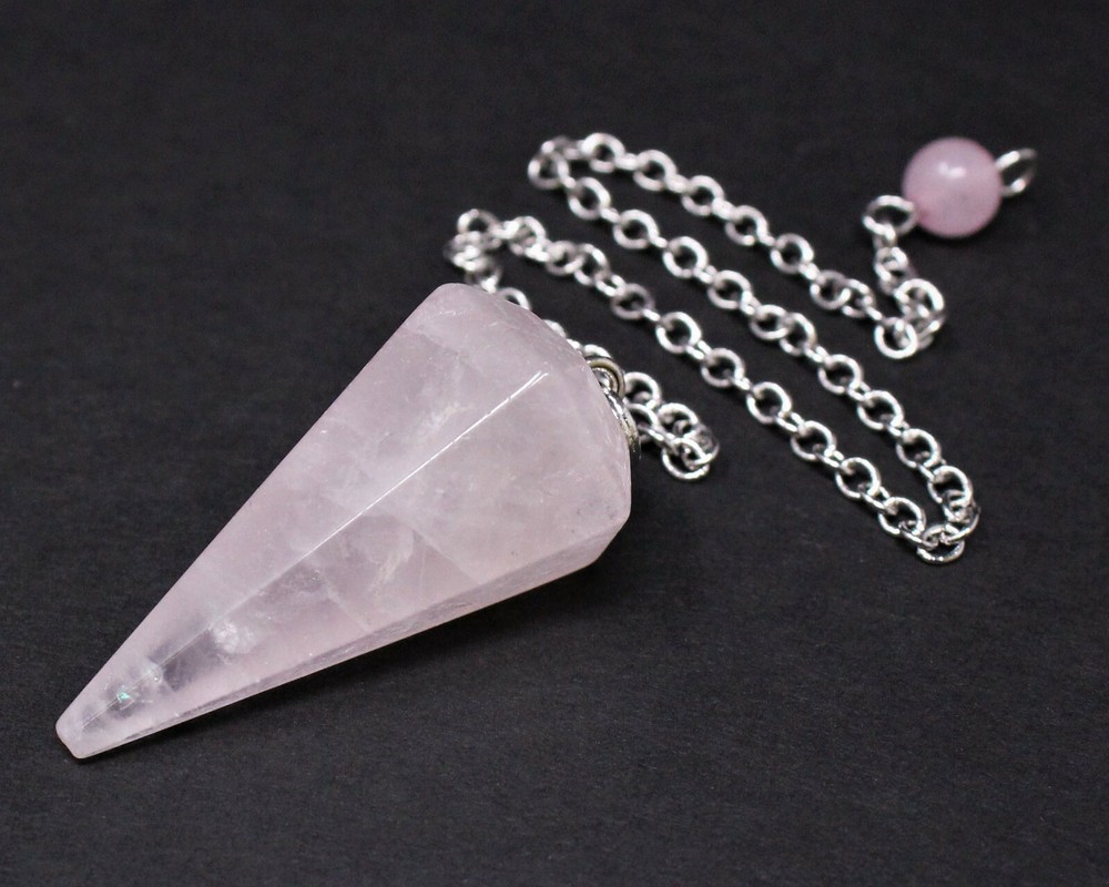 Rose Quartz Faceted Pendulum with Chain (Dowsing, Divination)