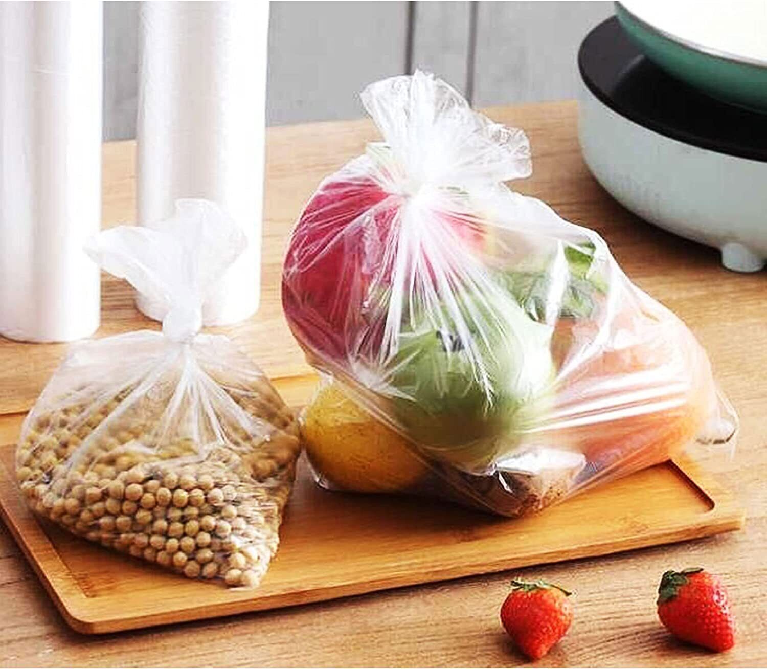350/400Bags / Roll Clear Plastic Produce Bags On Roll Kitchen Food Storage Fruit