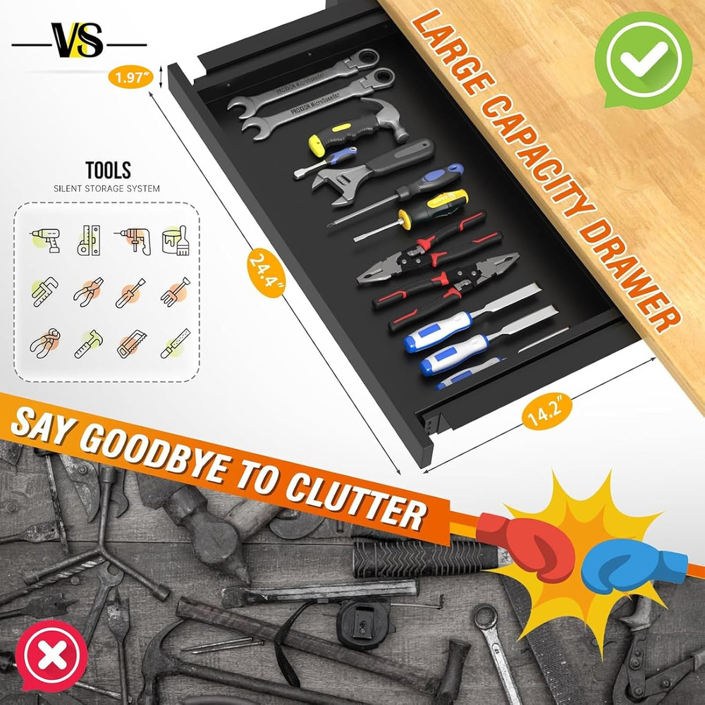 48" Heavy-Duty Solid Wood Work Bench with Drawers, Adjustable Height Workbench w