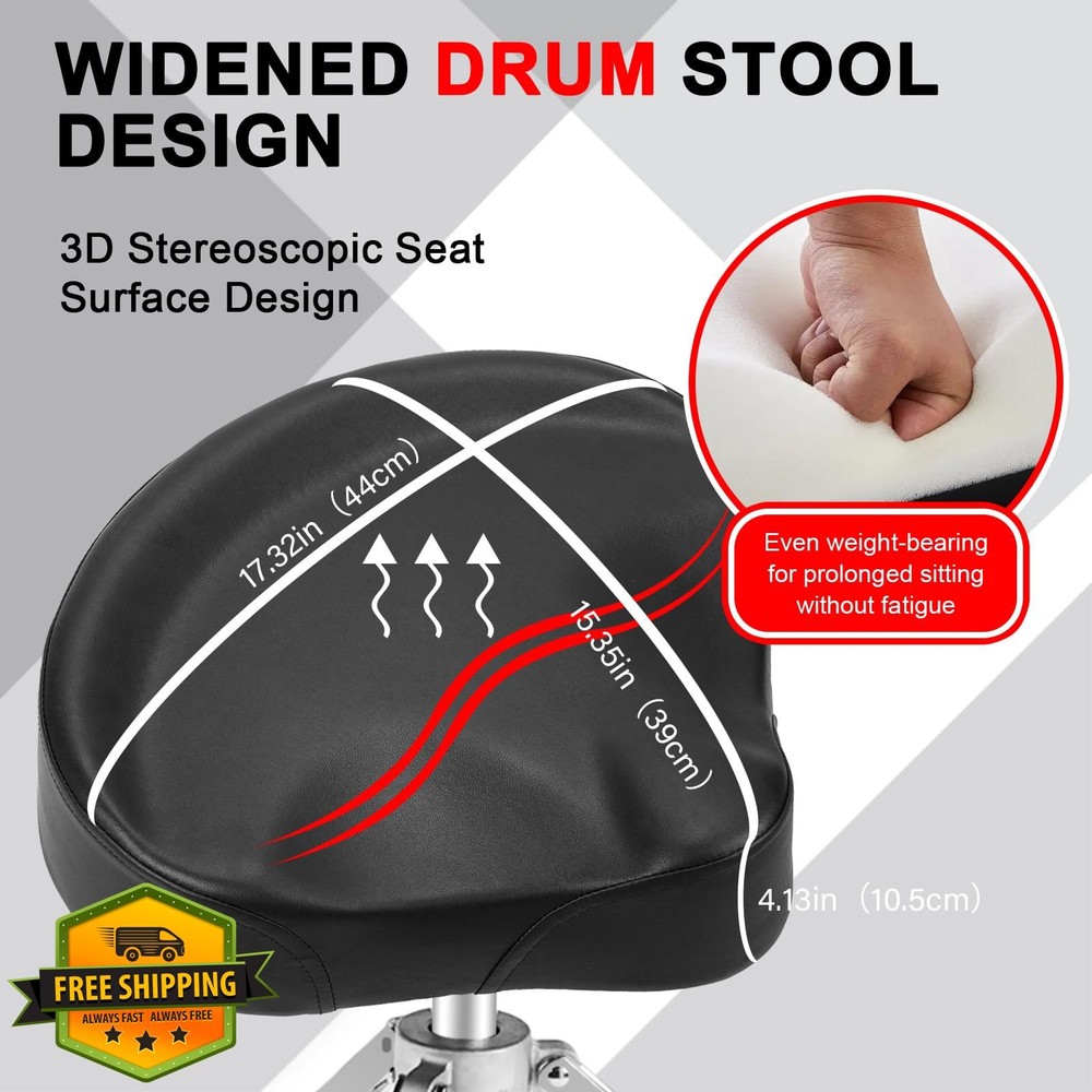 soulmate Black PU Drum Throne Stool with Backrest Adjustable