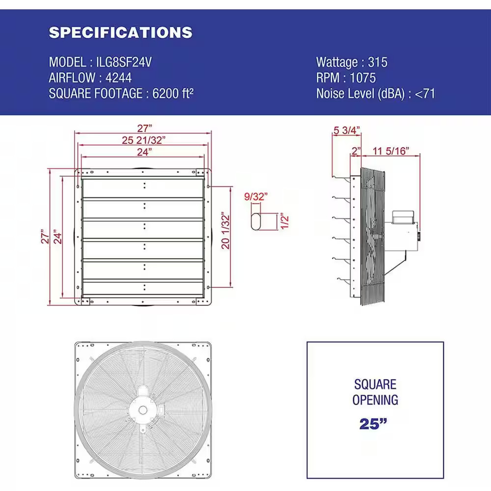 4244 CFM Silver Electric Powered Gable Mount Shutter Fan/Vent