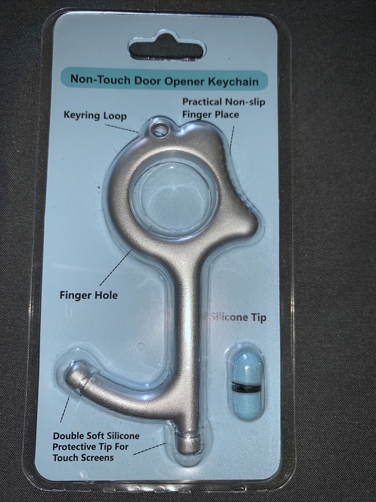 Non-Touch Door Opener Keychain - Silver With Silicone Tips