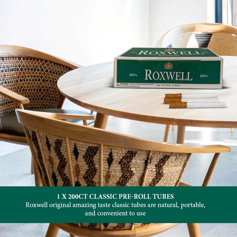 Roxwell Green Menthol Cigarette Tubes 100mm Size Pre-Roll Tubes 5 Pack of 200 Ct