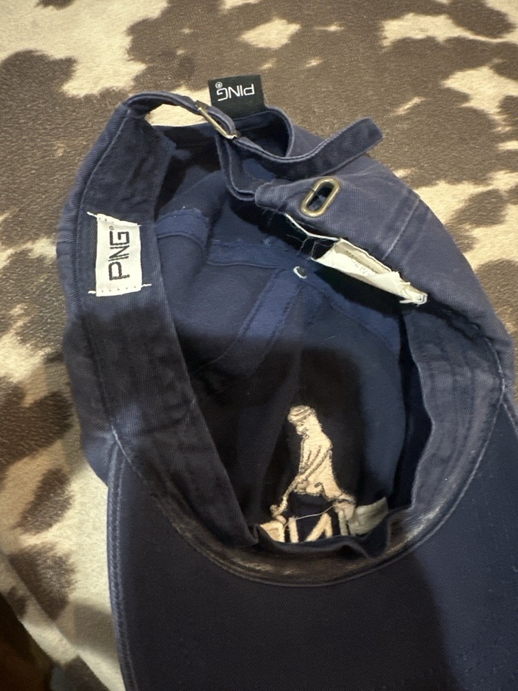 PING Golf Adjustable Strapback Hat Navy Blue Embroidered Logo Cap Hat