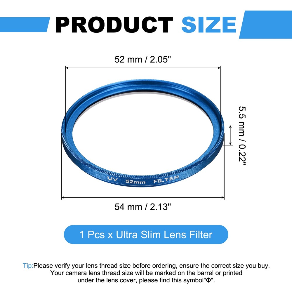52mm Ultra Slim Lens Filter Multi Coating Camera Len Filter, Blue