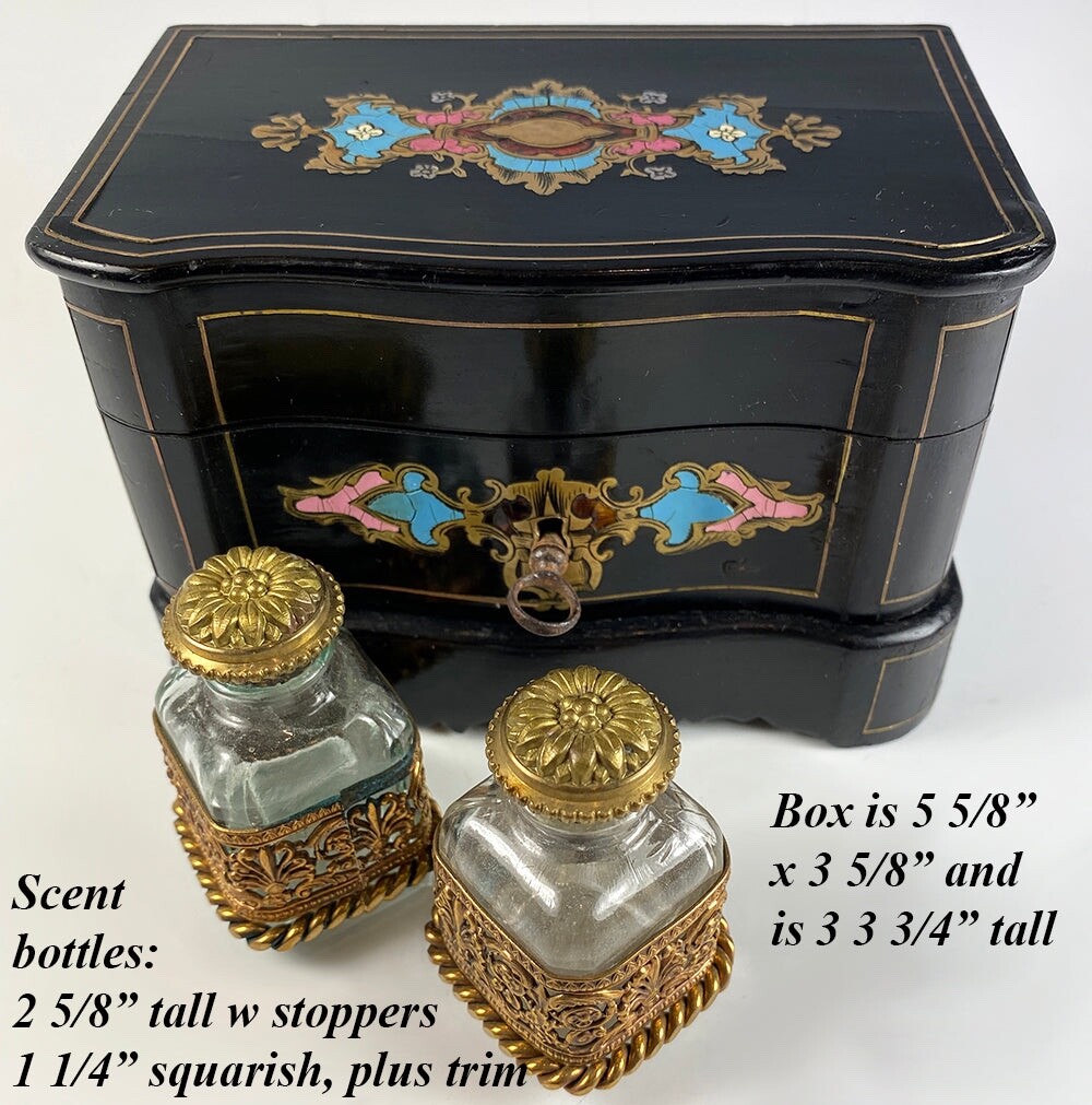 Antique French Napoleon III Boulle Scent Caddy, Scent Bottles, Cave a Perfume