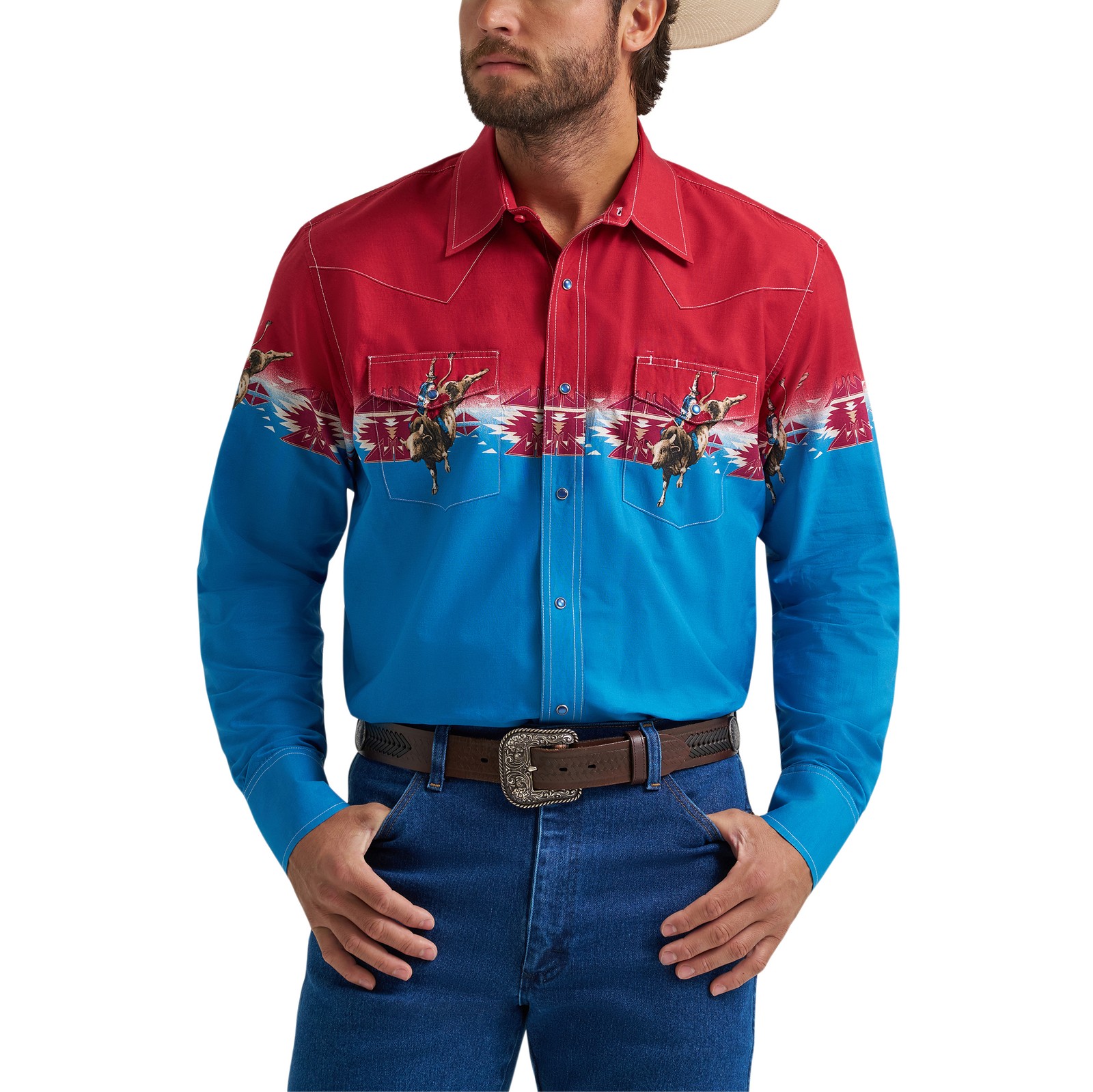 Wrangler Men's Checotah Classic Fit Red & Blue Snap Shirt 112379226