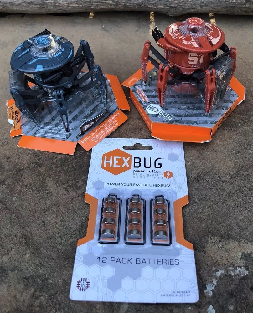 New! 2 Hexbug Toy Bots Robots Spiders - Orange & Gray  + 12 Extra Batteries