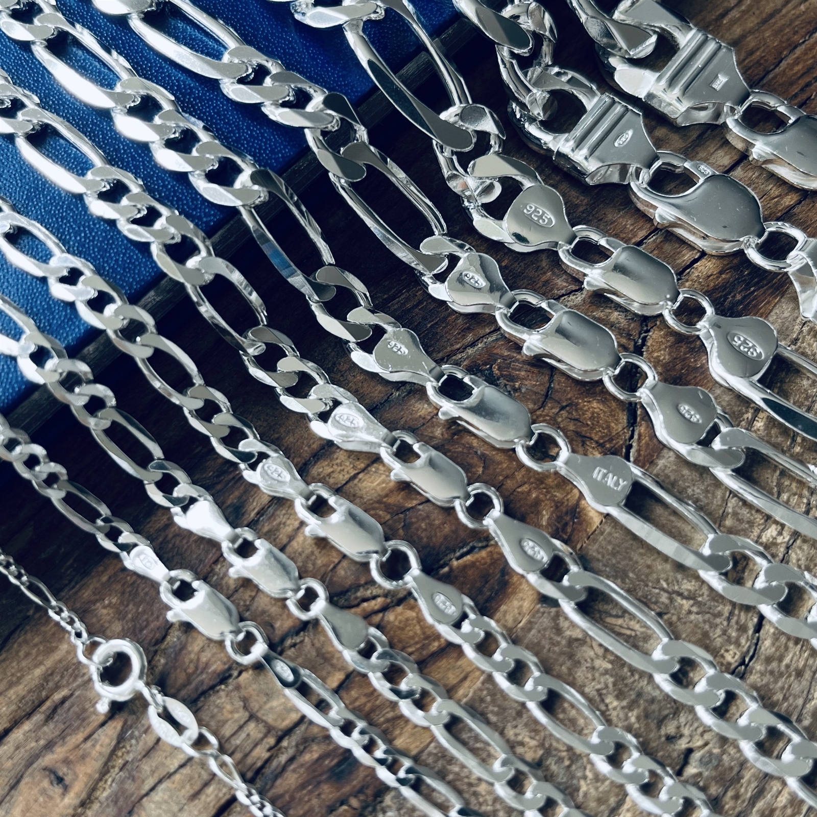 Real Sterling Silver Mens Boys Figaro Solid Chain Bracelet or Necklace 925 Italy