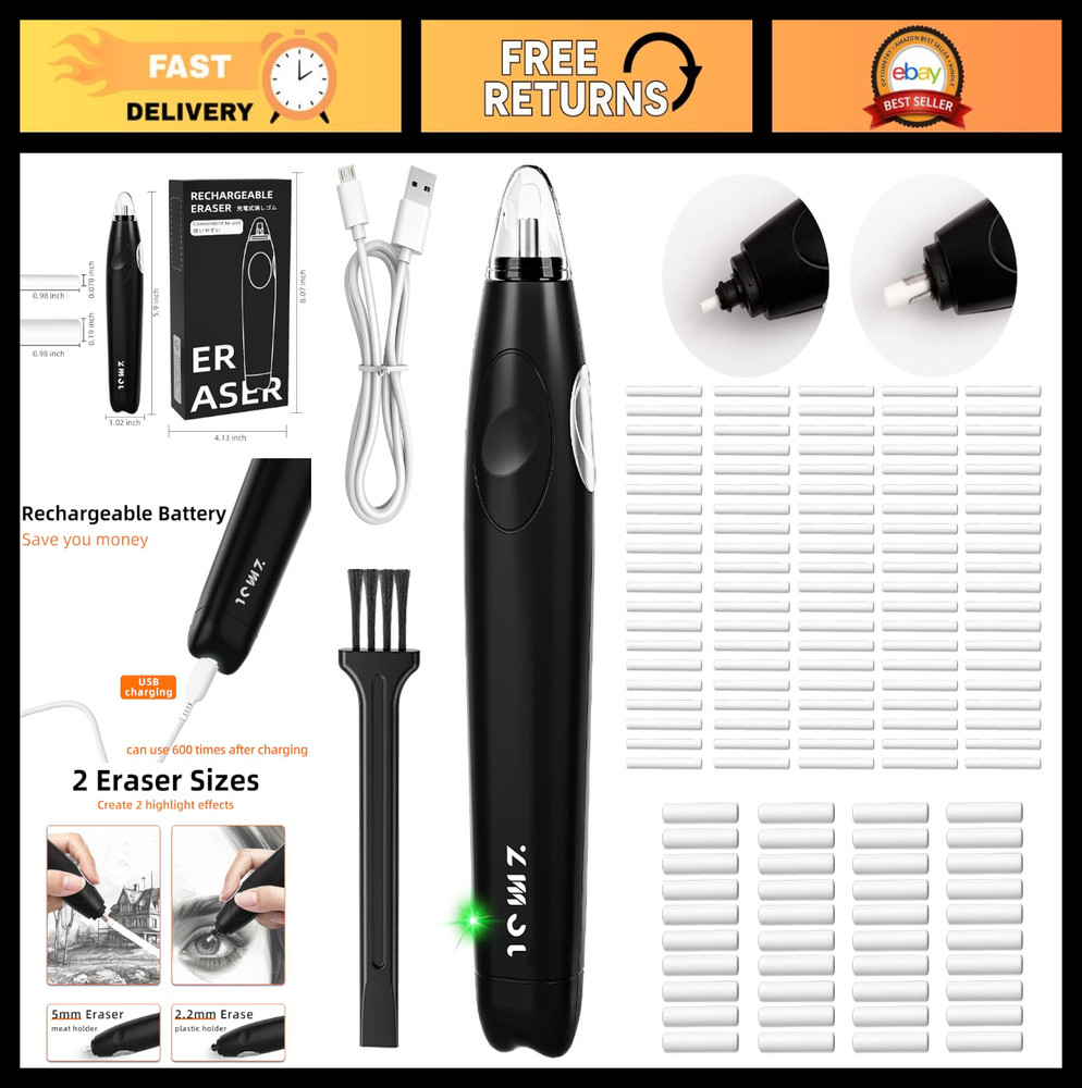 Rechargeable Electric Eraser Kit for Artists - 140 Refills, Portable & Precise D