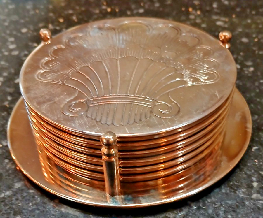 Gifts of Distinction  ~Silver Plated Shell Pattern Coaster 7 Piece Set - Vintage