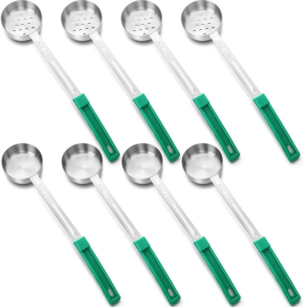 8 Pcs Portion Control Serving Spoons Portion Scoops Cups Solid and Slotted St...