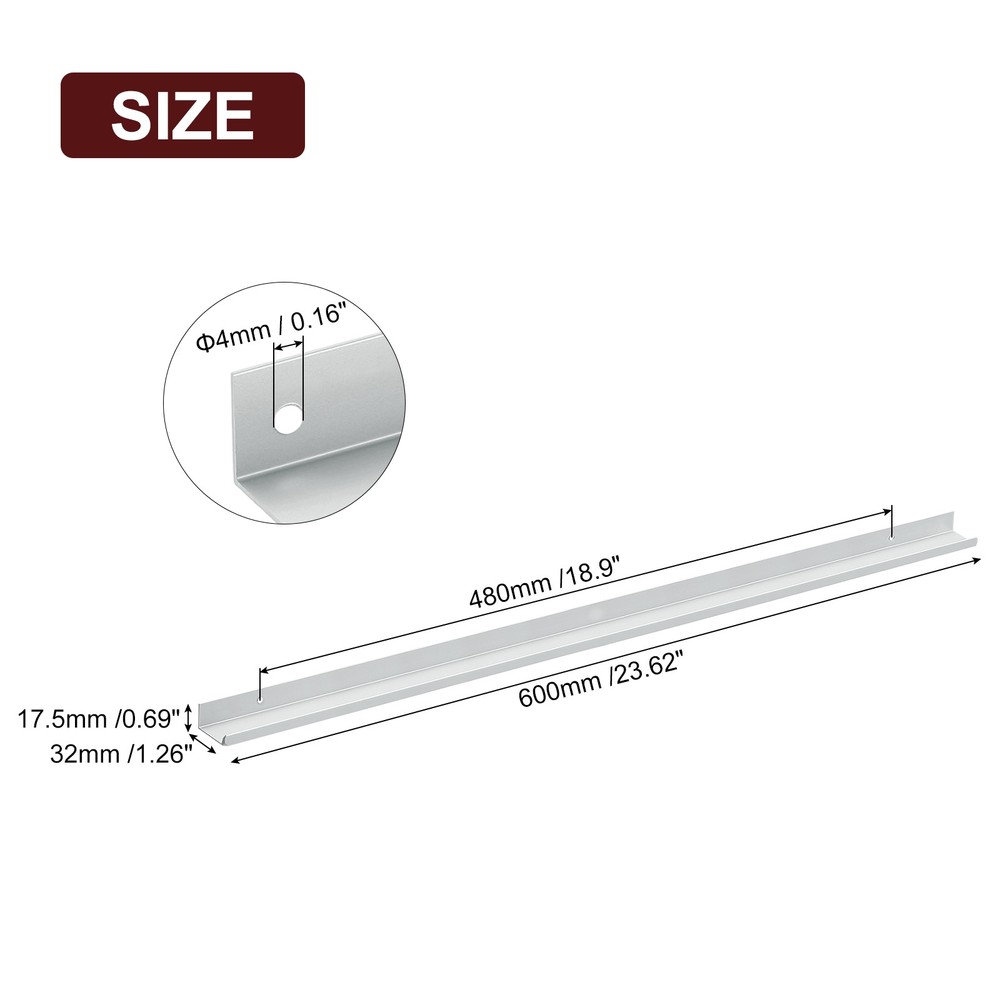 Cabinet Edge Finger Pull, 5pcs 600mm / 23.62" Hidden Cabinet Pulls, Silver
