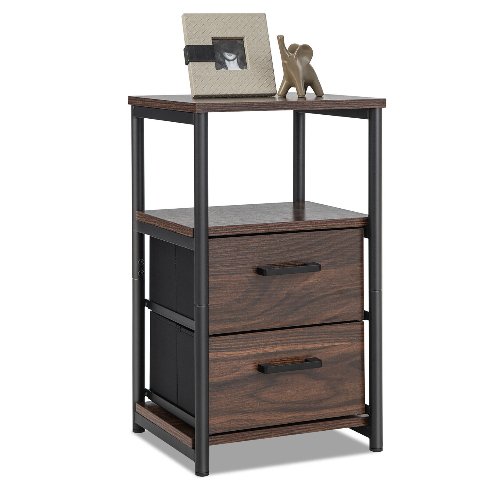 Nightstand Bedside End Table with 2 Fabric Drawers Storage Shelf for living room