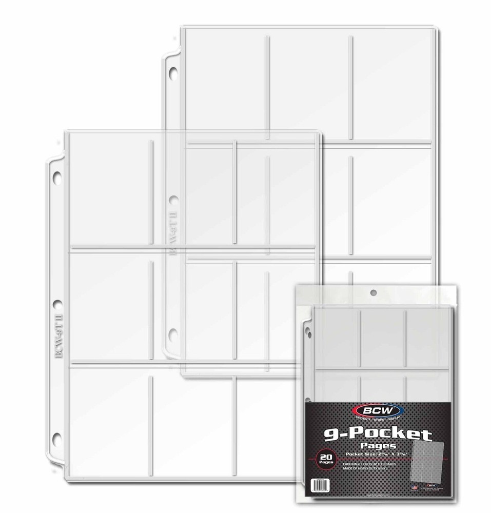 (20) BCW 9 Pocket Standard Size Card Pages NEW