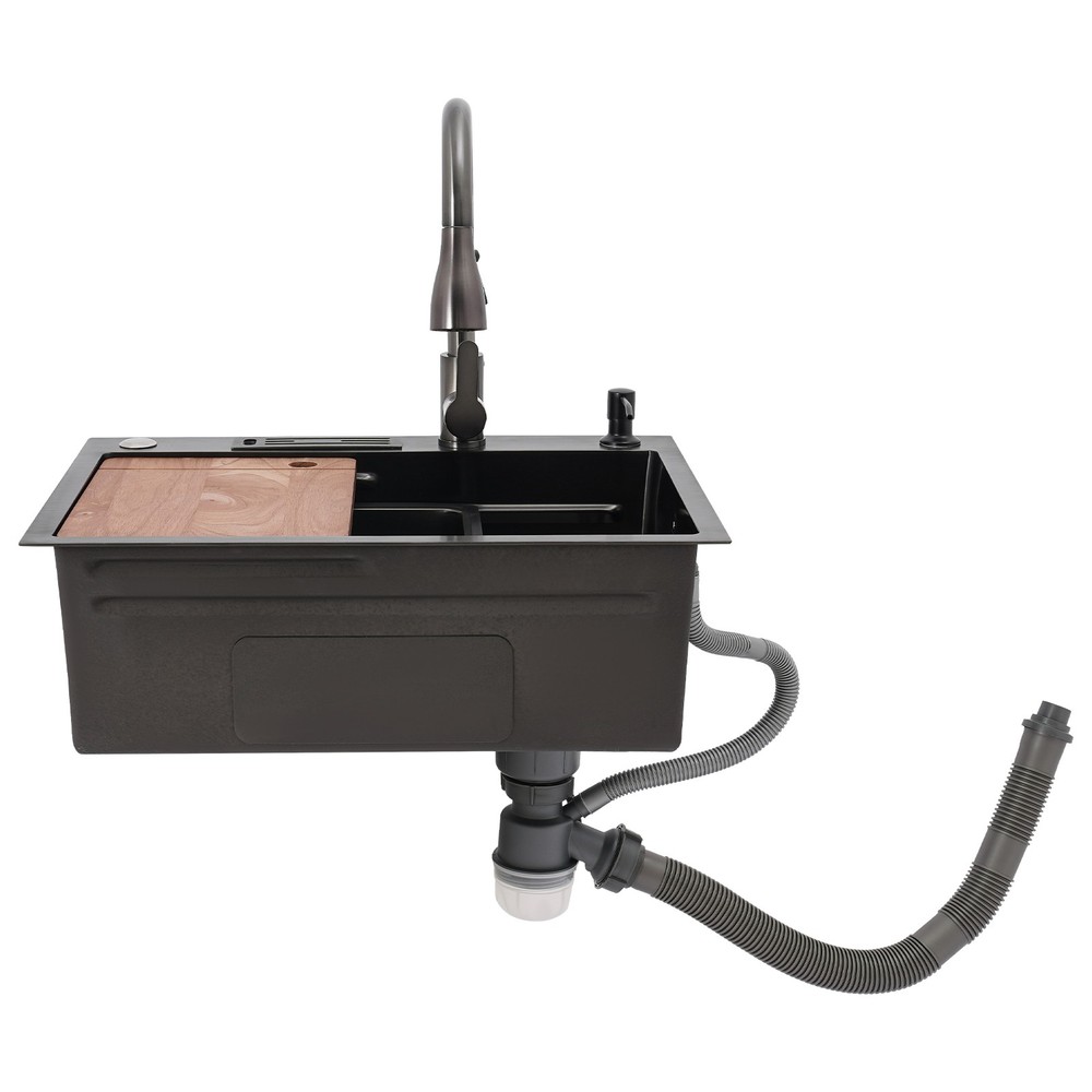 Kitchen Sink Stainless Steel Multifunctional Rectangular Sink w/ Pull-out Faucet
