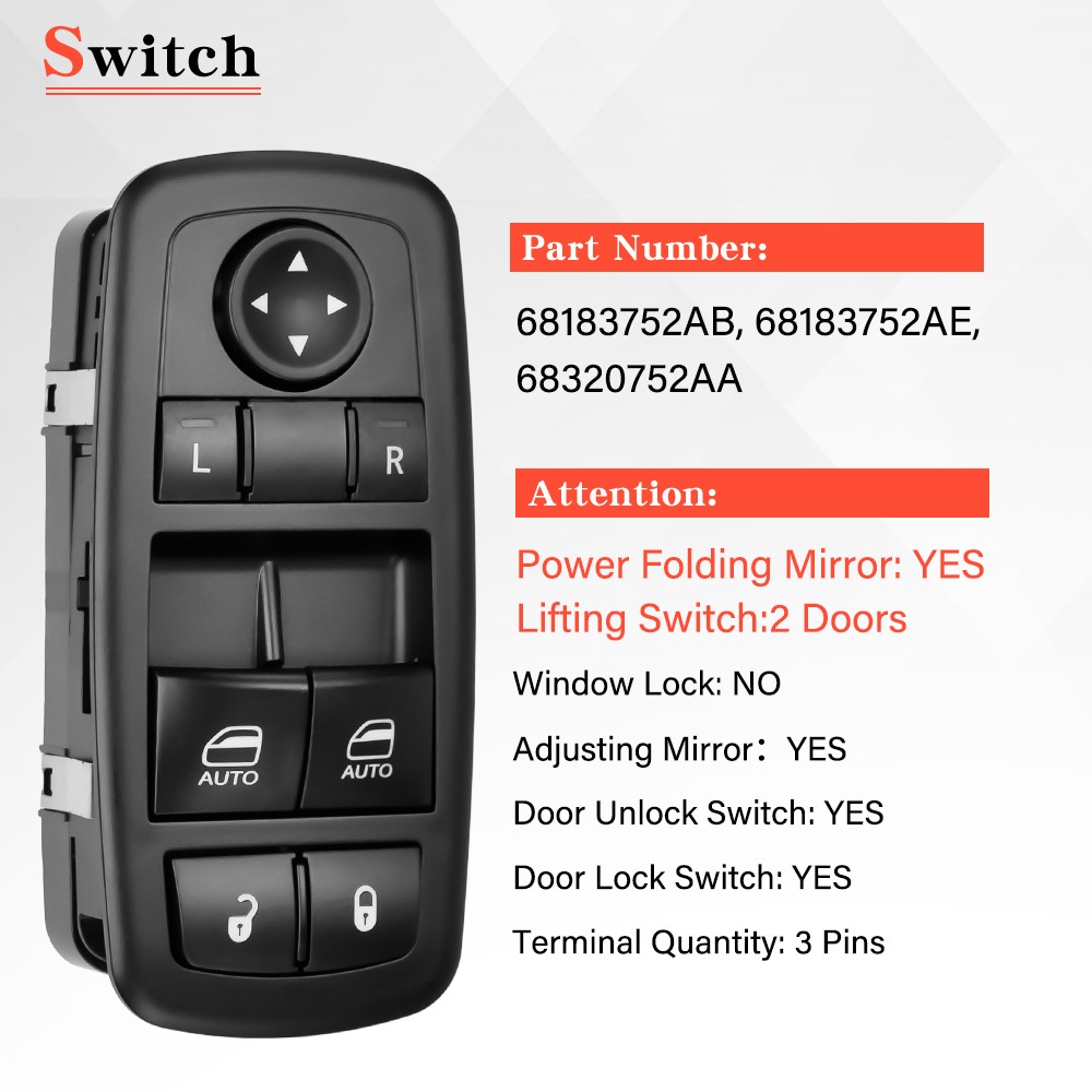 For Dodge Challenger 2015-2022 Master Window Switch Driver Side Front Left