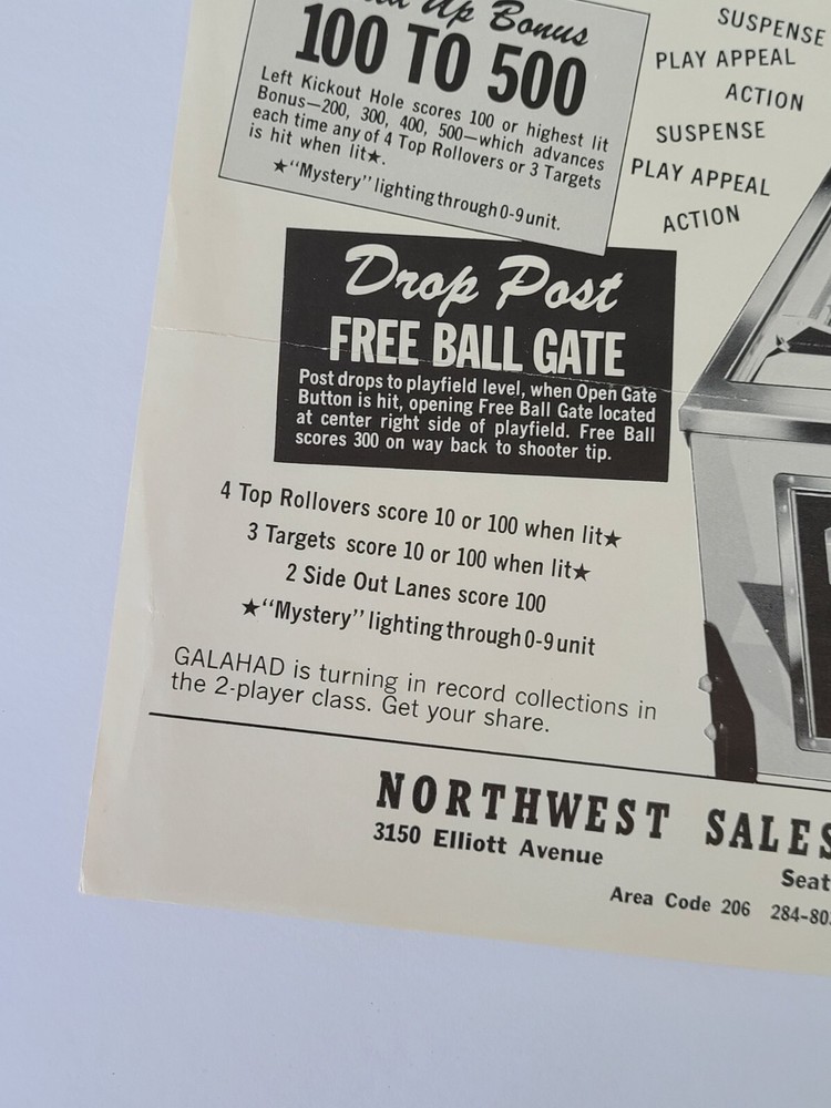 Bally Galahad Pinball Machine Flyer Brochure