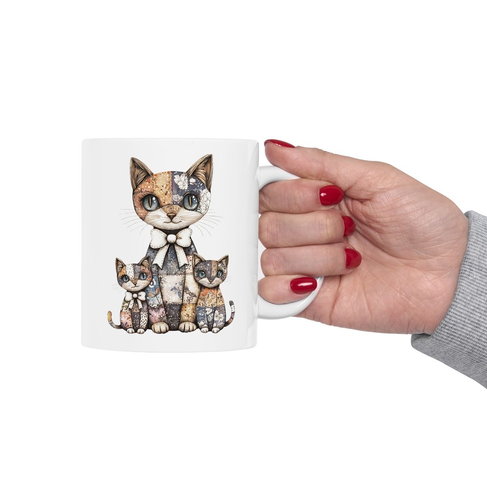 Patchwork Cat Mug Cat Patchwork Art Gift Cute Coffee Cup for Women