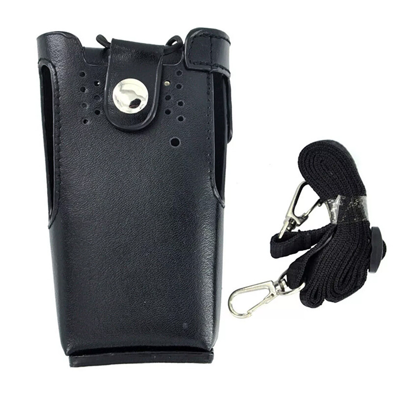 Hard Leather Case Carrying Holder Holster For Motorola Two Way Radio With Strap