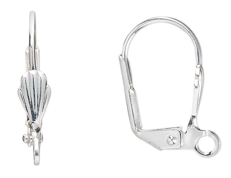 10 Silver Plated Brass 18mm Lever Back with Shell Earrings with Open Loop