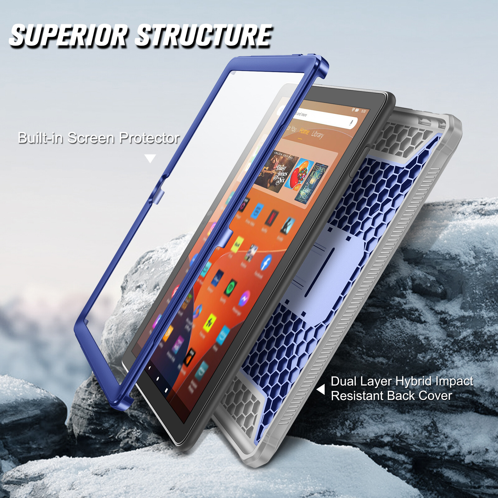 Hybrid Case for Amazon Fire HD 10 Tablet (13th Gen 2023) Rugged Kickstand Cover