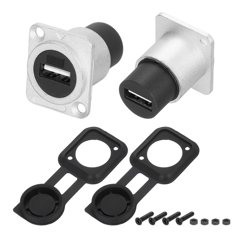 2Pcs USB 2.0 Panel Mount Coupler, D-Type USB Pass Through 480Mbps Silver