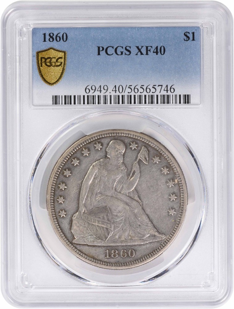 1860 Liberty Seated Silver Dollar EF40 PCGS