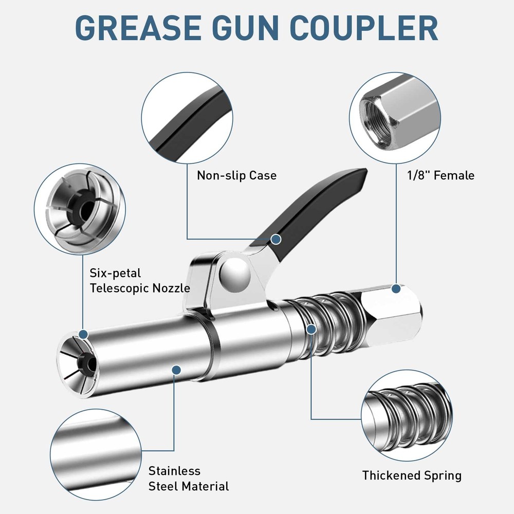 Grease Gun Accessory Kit Needle Nozzle 90° Coupler Zerk Fitting Cleaner Tool Set
