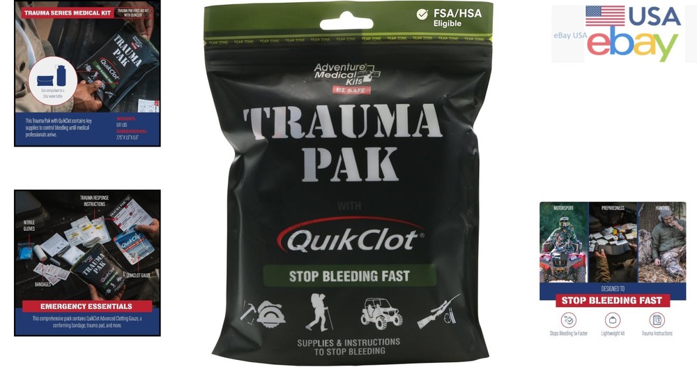 Compact First Aid Kit with QuikClot Sponge for Trauma and Emergency Needs
