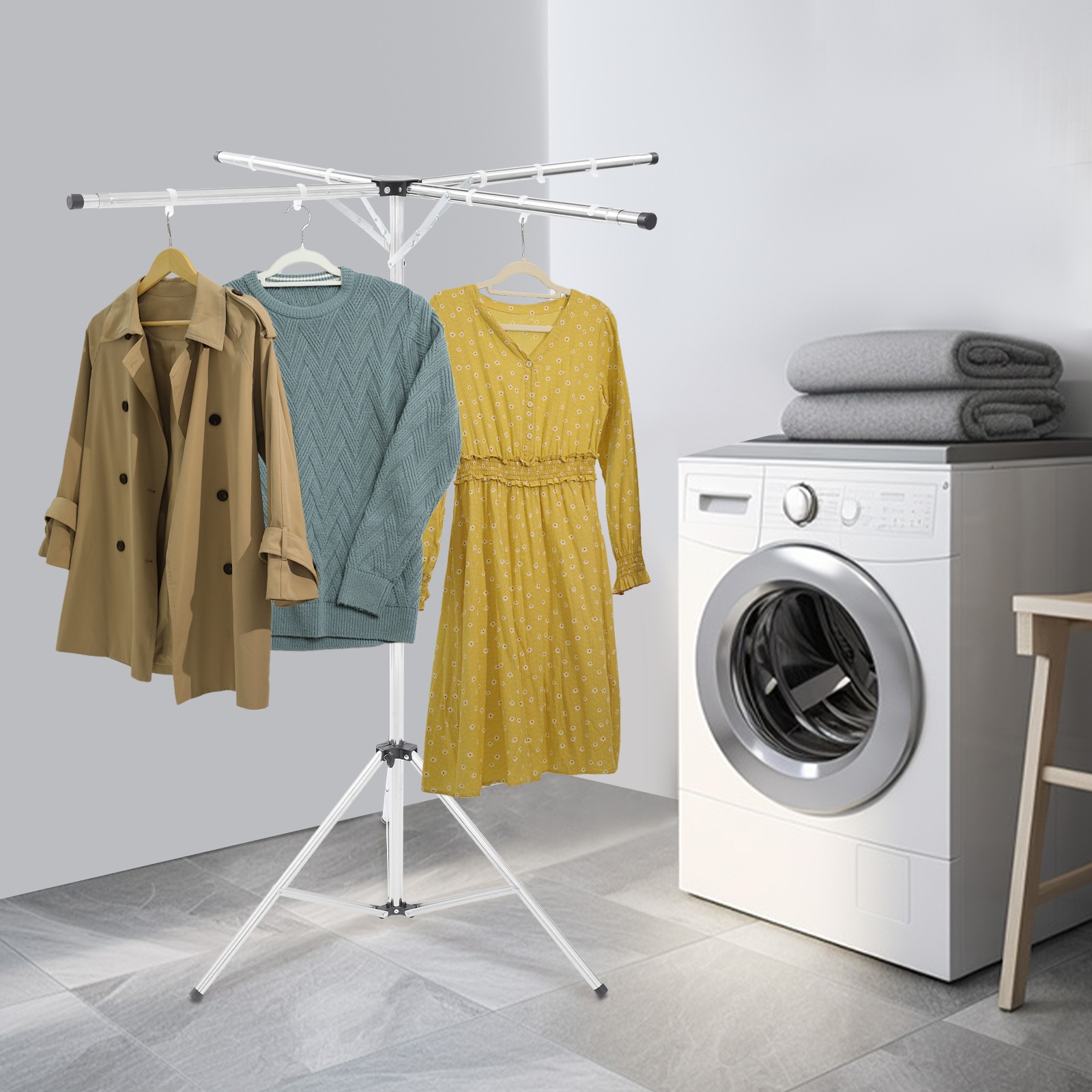 Folding Tripod Clothes Drying Rack Adjustable Clothes Rack X-Shaped Clothes Rack