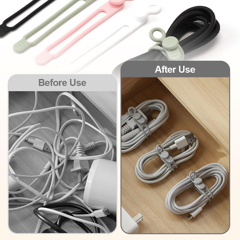 20-Pack Adjustable Pink Silicone Cable Ties - Flexible Organizer for Electronics