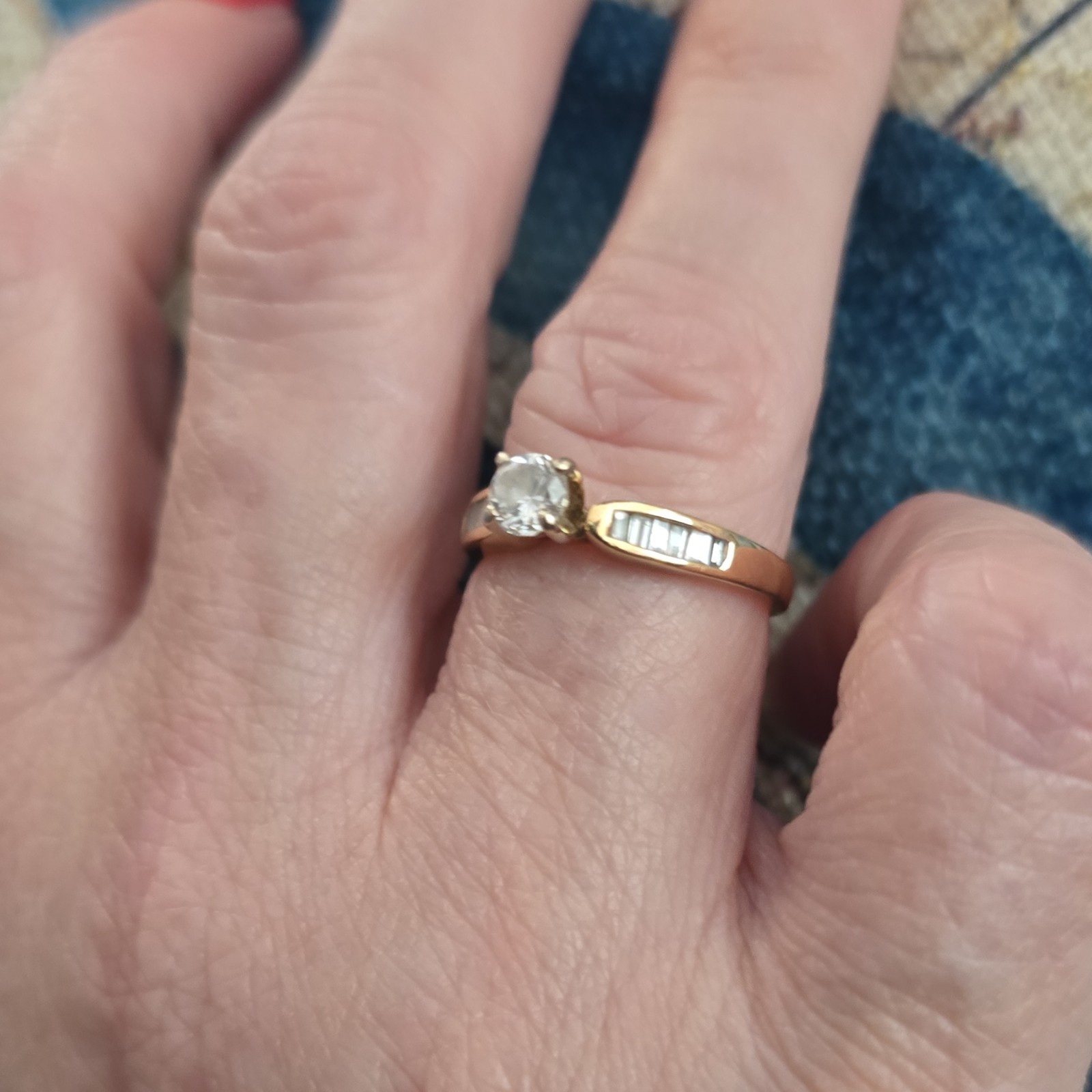 Yellow Gold Diamond Engagement Ring Solitaire with Accents Round White Stone