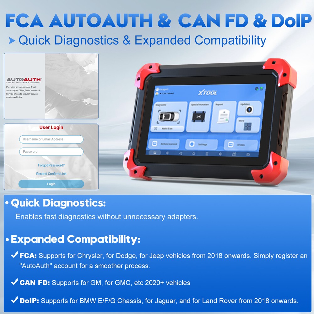 XTOOL D7 Bidirectional OBD2 Full System Scanner 2024 V2.0 With FCA Autoauth