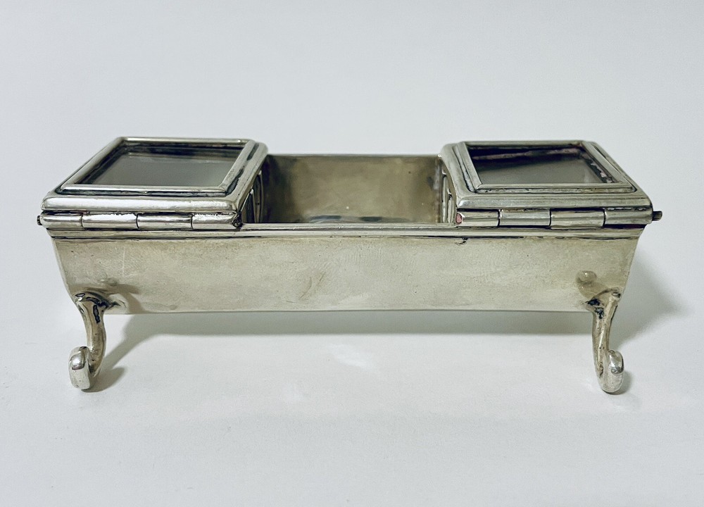 Antique Victorian Solid Sterling Silver Double Stamp Trough Box Chester 1885