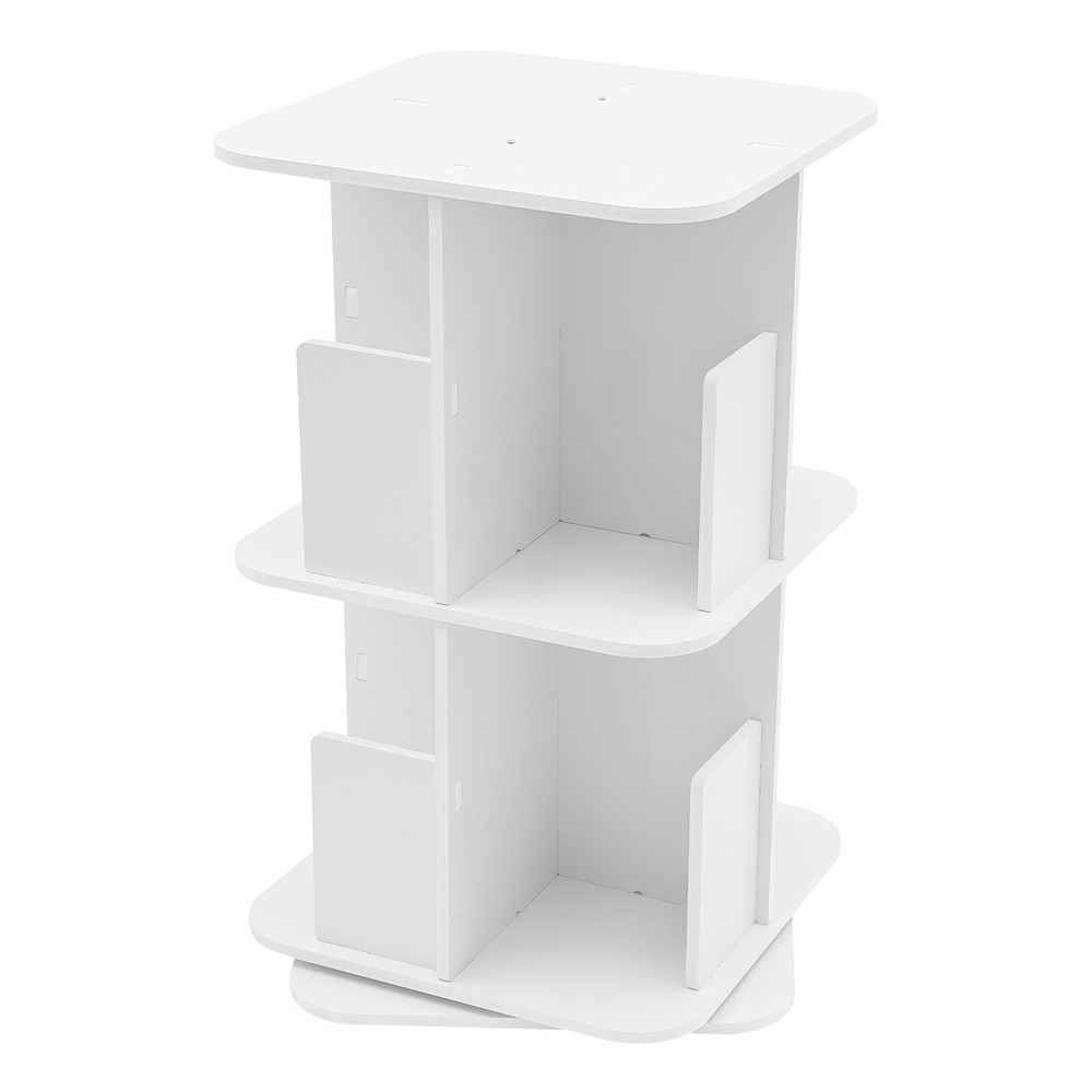 2 Tier White Standing Bookcase 360° Rotating Bookshelf Small Corner Bookcase