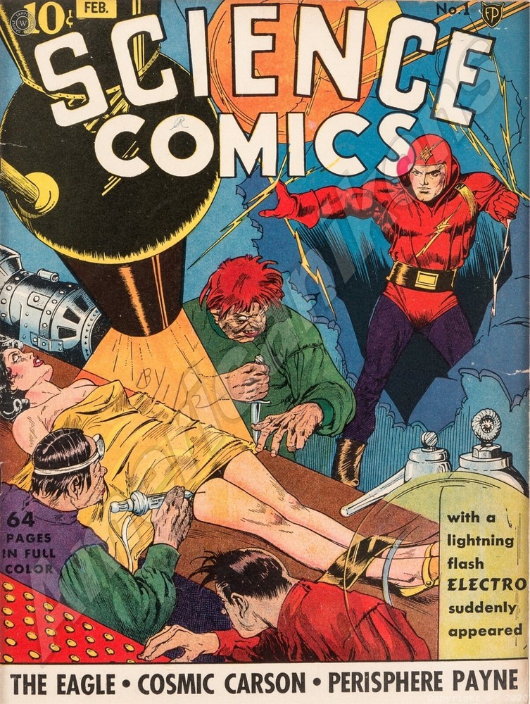Science Comics NEW METAL SIGN - With A Lightning Flash Electro Suddenly Appeared
