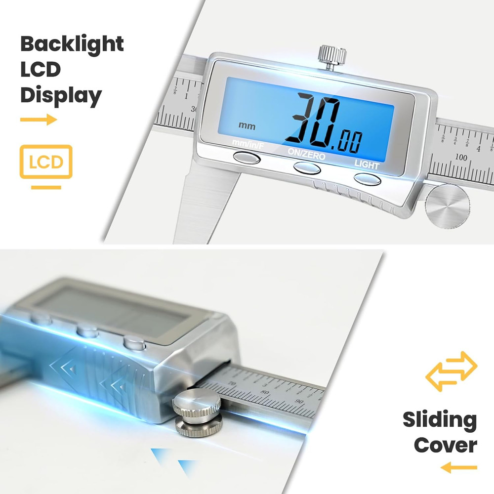 Digital Caliper, Rechargeable Caliper Measuring Tool with Backlight LCD Screen,V