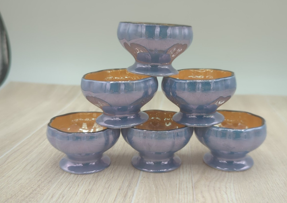 Vintage Lusterware Salt Cellar Japan Purple & Orange