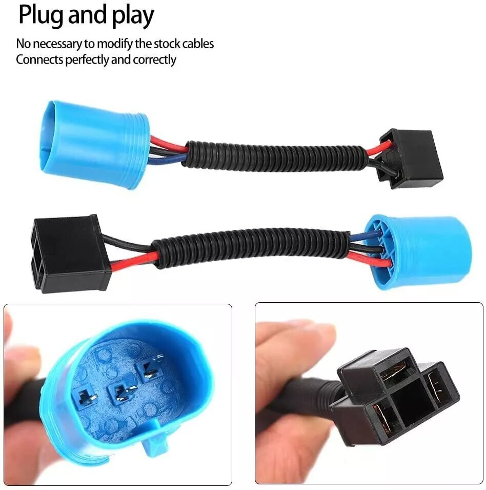 2PC 9007 Male to H4 Female Cable Conversion Wiring Harness Adapter Socket for H2