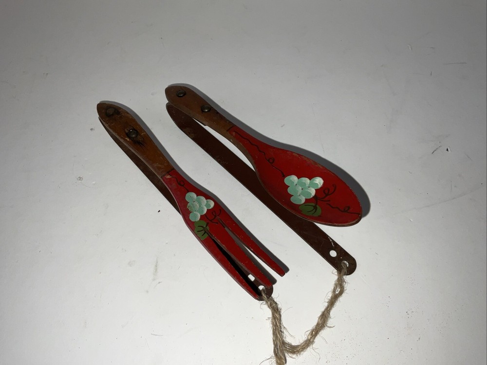 Vtg Fork And Spoon Red Painted Curtain Tie Backs