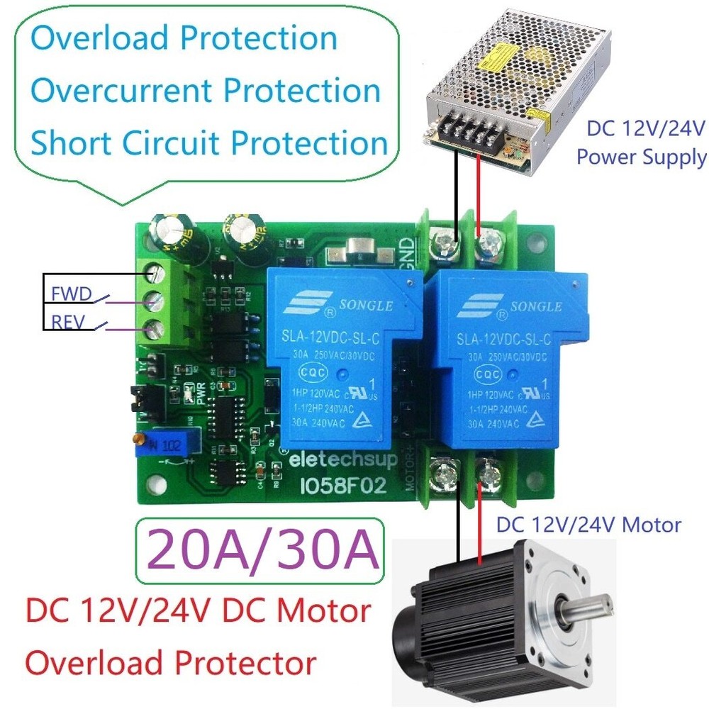 10A 20A 30A DC 12V 24V Power Brushed DC Protector Forward Reverse Controller