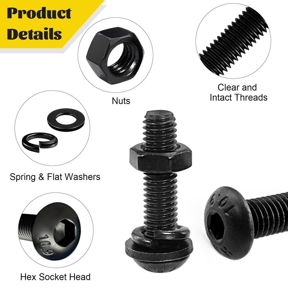 Fgruh 2200PCS M2 M3 M4 M5 M5, Black-Hex Socket Button Head