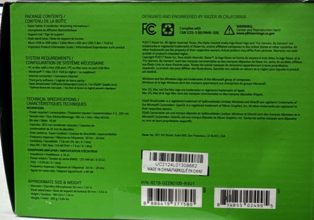 RAZER Seiren X Super Cardiod Condenser Professional Streaming Microphone.A3 H1