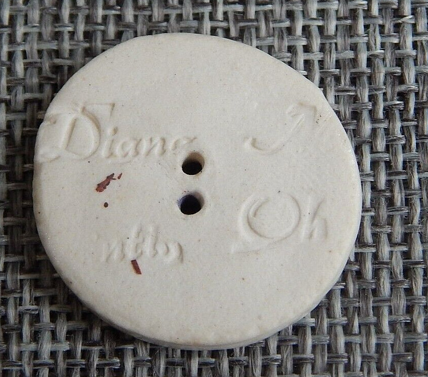 Antique Vtg Ceramic Button Back Marked DianeAprx: 1" #1500-E