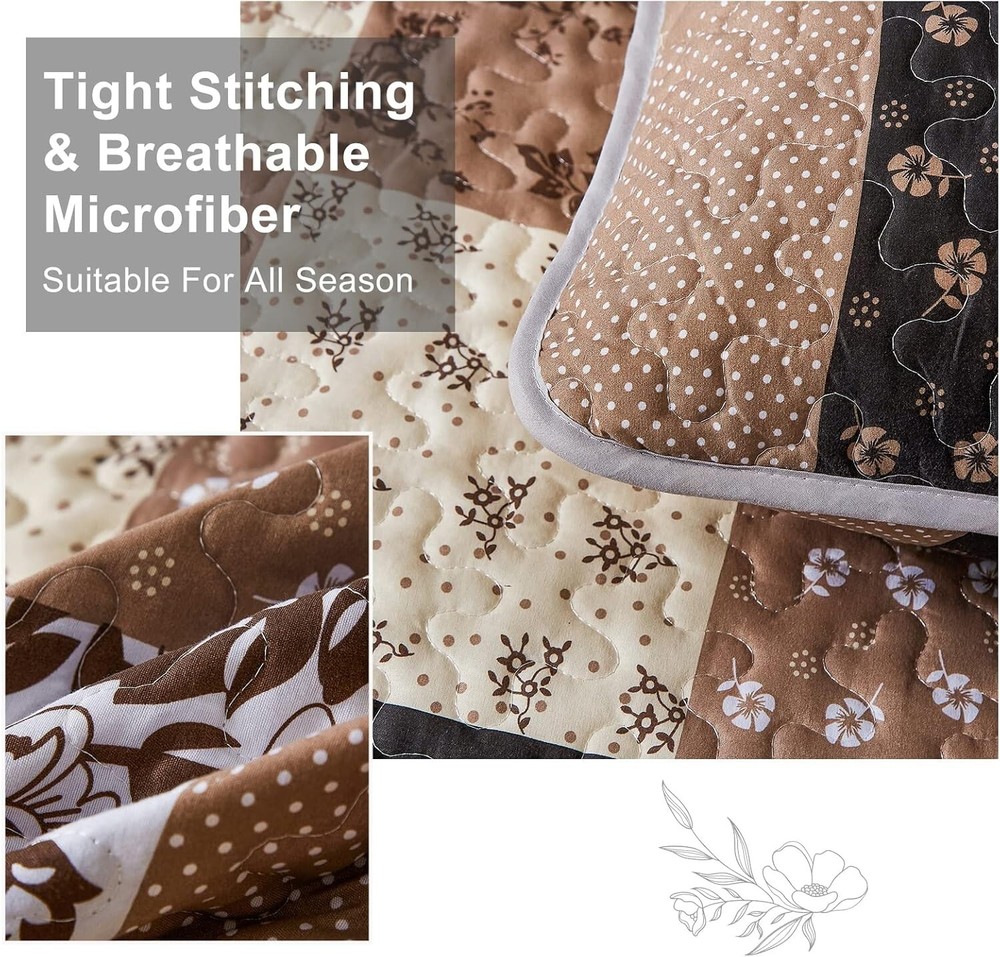 Luxurious Khaki Patchwork Quilt Set - King Size, Reversible & Machine Washable