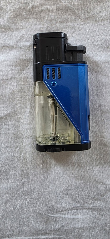 Double Jet Torch Lighter Cigar Windproof  Refillable w/Punch Clear Window Blue