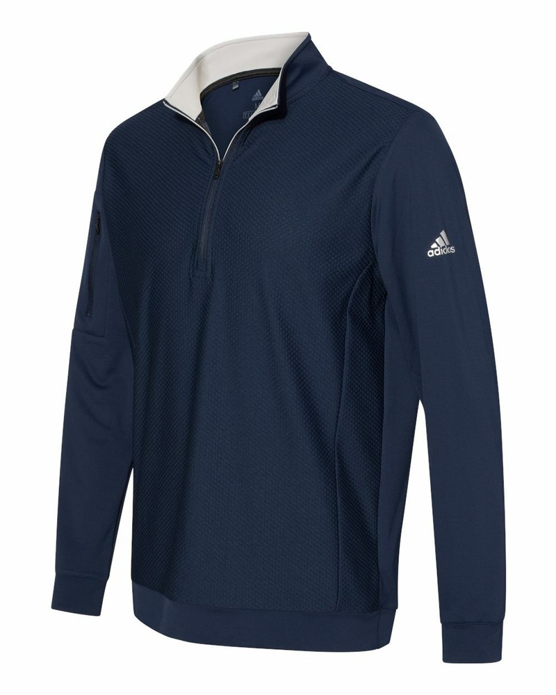 Adidas Golf Top UPF 50+ Logo Performance Textured 1/4 Zip Pocket Pullover Jacket