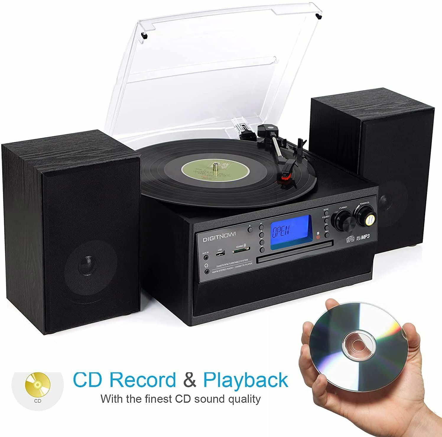 Bluetooth Record Player Turntable with Stereo Speaker, LP Vinyl to MP3 Converter